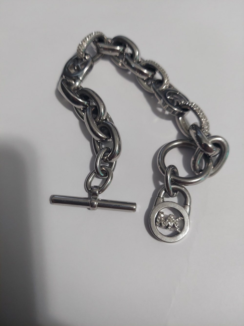 Michael Kors Chunky Silver Toggle Bracelet with Pavé Accent